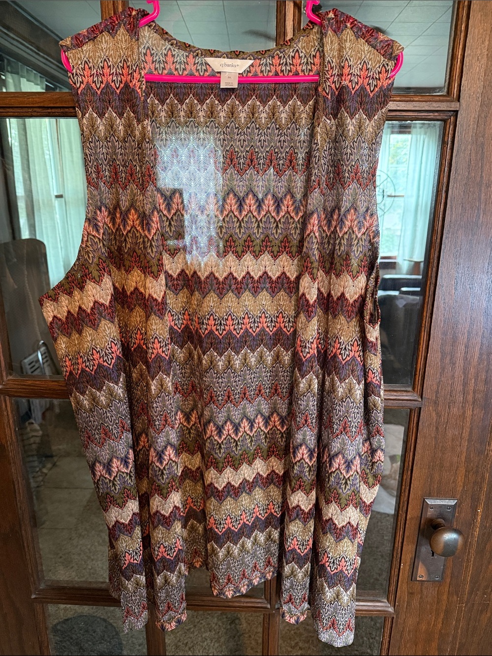 CJ Banks Womens 3X Chevron Open‎ Front Vest Multi Color Sleeveless Bohemian Fall